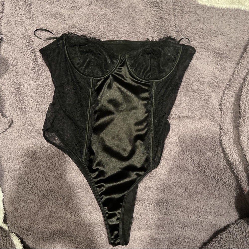 Black Satin & Lace Bodysuit Teddy - Women Intimates